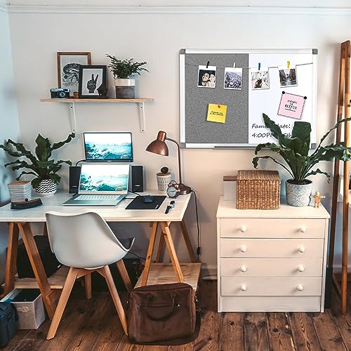 Combination Magnetic Whiteboard & Fabric Board,Dry Erase Board Bulletin Board 36x24inches Combo Vision Board for Wall,Home,School,Office - color: Grey-vertical, size: 36"W x 24"H