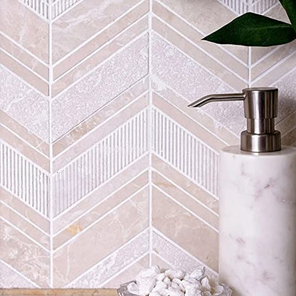 Beige Textured Chevron Crema Marfil Marble Mosaic Tile (6.09 Sq ft- Box of 5 Sheets) - color: Beige, size: 13 x 13.5 in (Pack of 5)