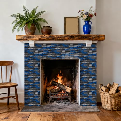 3D Textured Peel and Stick Backsplash Tiles - 20-Sheets 9.69"x4.72" Waterproof Self-Adhesive Tile for Kitchen, Bathroom - Black & Blue - color: Black&Blue