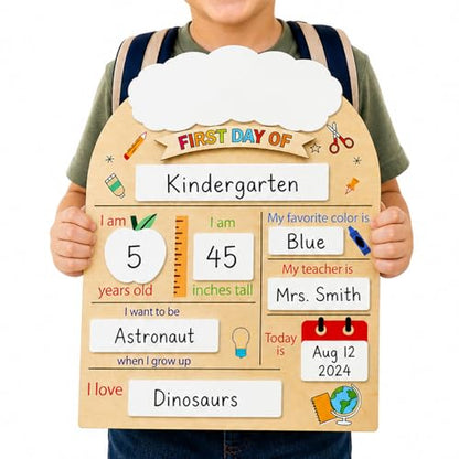 First Day Last Day of School Board Sign for Kids, First Day of Daycare Sign, Back To School Board Sign, Forst Day of School Sign, First Day of School Board - Back to School Kids Supplies Preschool - color: First Day of School Wooden Sign