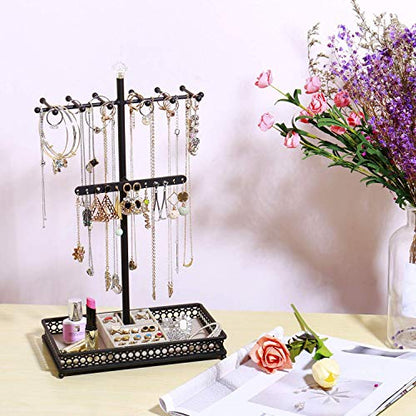 Meangood Jewelry Organizer Stand, 15.6" H Jewelry Tree Display Holder Stand for Bracelets Necklaces Earrings Rings, Gift for Women Girls (Black) - color: Black