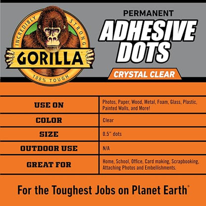 Gorilla Adhesive Dots, Double-Sided Clear | 0.5" Diameter | No Mess | Photo Safe | 150 Pieces, Pack of 8 - size: 8 - Pack