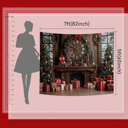 Mocsicka Merry Christmas Backdrop Clock Xmas Tree Christmas Party Decorations New Year Eve Winter Photography Background Photo Booth Props (Red, 10x8ft(120"x96")) - size: 10x8ft(120"x96")