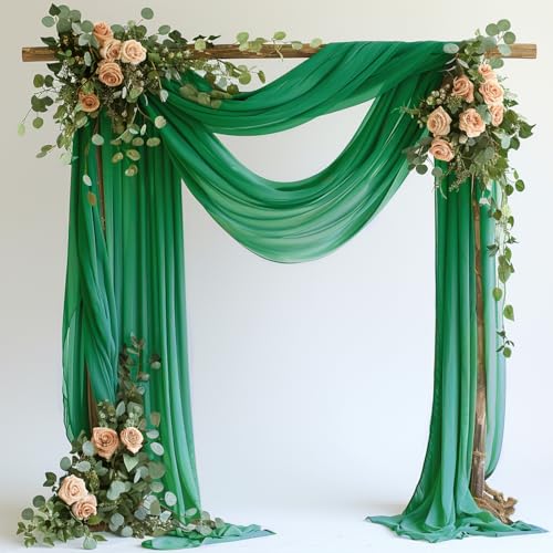 Wokceer Wedding Arch Draping Fabric 28.7" x 20FT Emerald Green Drapes Sheer Backdrop Arch Draping Fabric for Wedding Ceremony Birthday Party Bridal Shower Decoration - color: Emerald Green, size: 1 Panel