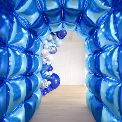 25pcs Royal & Light Blue Foil Square Balloon Wall with 149pcs White and Blue Confetti Balloons Arch Kit, Double Sided Balloon Tunnel with Star Balloons for Birthday, Class of Graduation Backdrop - color: Royal Blue & Baby Blue