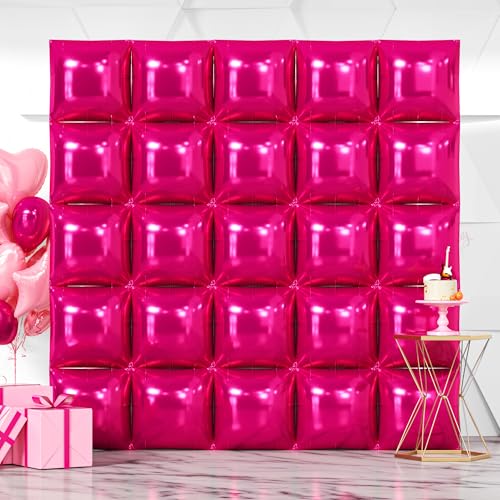 NISOCY 25PCS Hot Pink Square Foil Balloons Wall Backdrop Double Sided Rose Red Balloon Tunnel Arch Kit for Birthday Valentine Wedding Anniversary Bachelorette Bridal Baby Shower Party Decorations - color: B02 - Rose Red, size: 25PCS