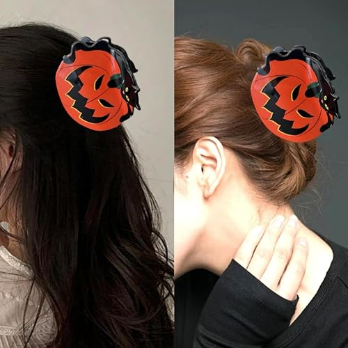 2 Pack Halloween Claw Clips, Pumpkin and Ghost Hair Claw Clips for Costume Cosplay Hair Barrettes Clamps, Cute Hair Accessories for Women (Halloween A) - color: L