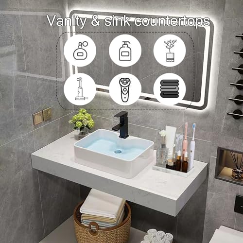 Coret Bathroom Kitchen Countertop Organizer Tray, Elegant Vanity Cosmetic Counter Tray,Waterproof Bamboo Holder Tray for Jewelry Perfume Candle Small Plant Home Decor, Marble White (13.5X 5.7in)