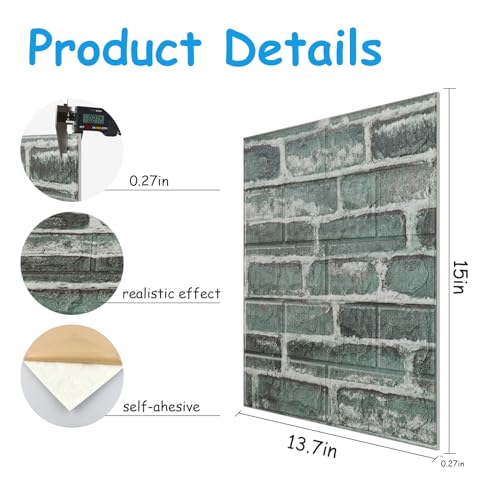 3D Wall Panels Peel and Stick in Green，20 PCS XPE Foam 3D Wallpaper, Faux Brick Wall Panels for Bedroom, Stairs, Kitchen - color: Green Brick, size: 20PCS