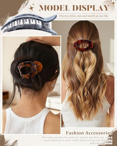 AWAYTR Flat Hair Clips For Women 4.33" Lay Flat Claw Clip for Hair 6Pcs Round Large Hair Claw Clips (Leopard Series + Brown Series) - color: Leopard Series + Brown Series