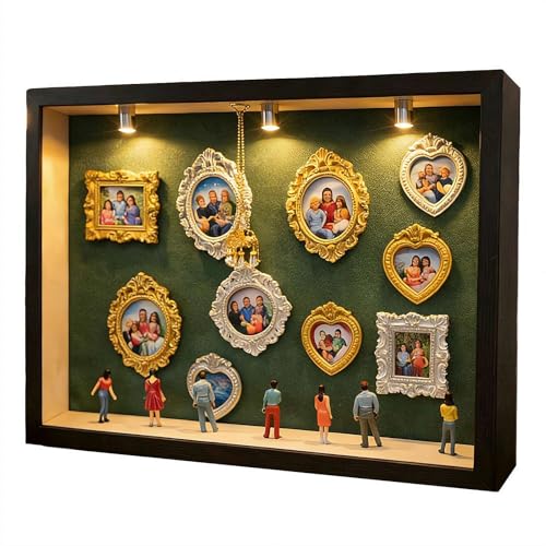 DIY Silhouette Shadow Box Frame Kit, Mini Museum Silhouette Box with Gold Miniature Museum & Figurines, Unique Memories in Style for Anniversary, Wedding, Birthday, Valentine's Day & Home Decor - color: Black, size: Green board