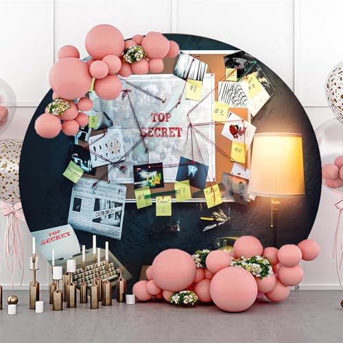 Detective Round Backdrop Cover 7.2x7.2ft Agent Spy Theme Top Secret Police Office Investigation Photography Background Crime Clue Evidence Murder Mystery Party Decorations Photo Booth Props - size: 7.2x7.2