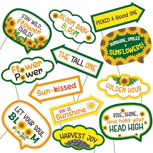 Sunflower Harvest Photo Booth Props – 12 Funny Floral Signs for Fall Festival, Garden Party, Rustic Wedding & Farmhouse Decoration Kit - style: Sunflower
