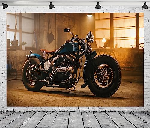 BELECO 10x6.5ft Fabric Garage Motorcycle Backdrop Vintage Retro Motorbike Background for Photography Kids Adults Birthday Party Decorations Photo Studio Shooting Props - size: 10x6.5FT