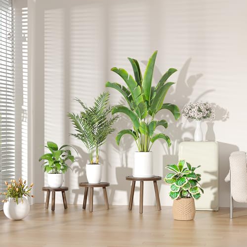 5-Pack Wood Plant Stands Indoor, Single Plant Stand for 6-12 Inch Pots, Mid-Century Modern Plant Stool, Tall Plant Stand for Large Plants for Living Room, Balcony, Office (Dark Brown) - color: heavy burnt color-5Pack