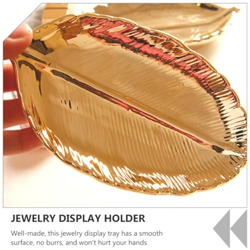 KESYOO Ceramic Jewelry Tray Gold Leaf Trinket Dish Ring Holder Plate Jewelry Organizer Decorative Display for Women Vanity Table and Photo Props