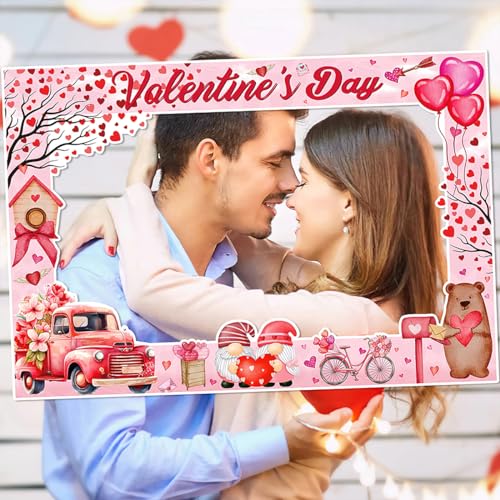 Valentine's Day Photo Prop Frame Valentine's Day Theme Selfie Photo Booth Props Door Cover Funny Heart Tree Car Dwarf Props for Photoshoot Posing Signs for Wedding Photography Decor