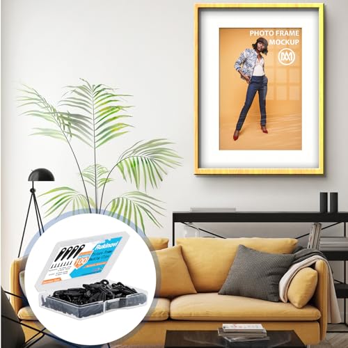 Picture Frame Backing Clips with Screws,100 Sets Black Durable Plastic Turn Button Backing Fasteners for Canvas Art,Shadow Box,Hanging Photos,Pictures Framing Supplies (A-Black)