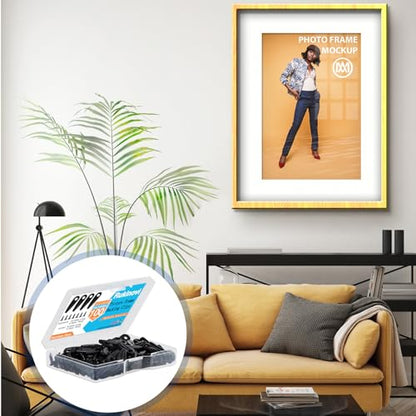 Picture Frame Backing Clips with Screws,100 Sets Black Durable Plastic Turn Button Backing Fasteners for Canvas Art,Shadow Box,Hanging Photos,Pictures Framing Supplies (A-Black)