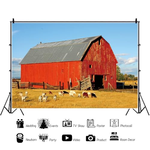 7x5ft Western Farm Backdrop Photography Farmland Barn Animal Yard Photography Background for Farm Birthday Decors Western Cowboy Theme Party Supplies Thanksgiving Day Decorations Studio - size: 7x5ft