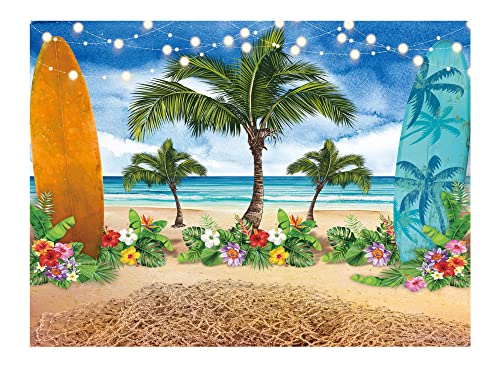 Allenjoy Summer Beach Ocean Photography Backdrops Blue Sky Seaside Surfboard Tropical Palm Trees Luau Kids Girl 1st Birthday Party Decor Banner Baby Shower 8x6ft Photoshoot Background Photo Booth Prop - size: 8'x6'