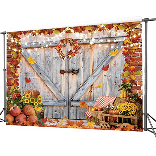 CHAIYA 7x5ft Fall Thanksgiving Backdrop Autumn Pumpkin Harvest Barn Background Maple Leaves Baby Shower Banner Decoration Birthday Party Supplies Photo Booth Prop