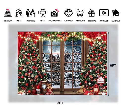 8x6ft Winter Christmas Photography Backdrop Xmas Rustic Wooden Window Full Moon Night Background Baby Kids Party Decorations Portrait Cake Table Banner Photo Studio Props 229 - size: 8x6ft