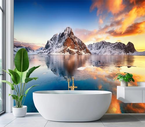 Cliouar-Beautiful Sunrise in Norway - lofotens Mural Wallpaper Peel and Stick 160" x 114" - color: No.1, size: 160" x 114"