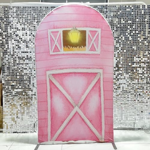 HUAYI Pink Farm Barn Arch Backdrop Cover Girl Pink Farm Parties Chiara Backdrops Decorations Arched Wall Covers Stands Display Props Farm Party Banner GX237 4ft * 7ft - color: Gx237-arch Cover, size: W4ft by H7ft (120cm by 210cm)