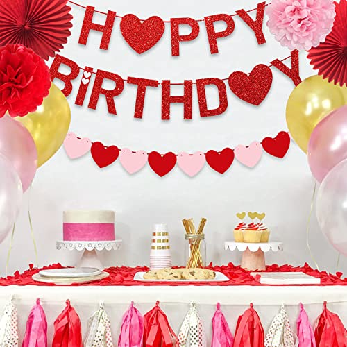 Valentine's Day Heart Birthday Banner Red Party Supplies Pink Sweet Garland Paper Fan Pom Poms Flower Photo Prop Decoration