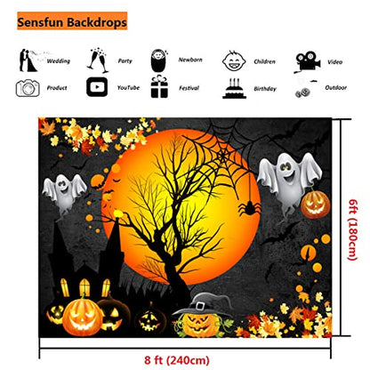 Sensfun Halloween Backdrop for Moonlit Parties - 8x6ft Castle, Pumpkin, Ghost Design - Perfect for Trick or Treat, Photo Booth Supplies - size: 8X6ft