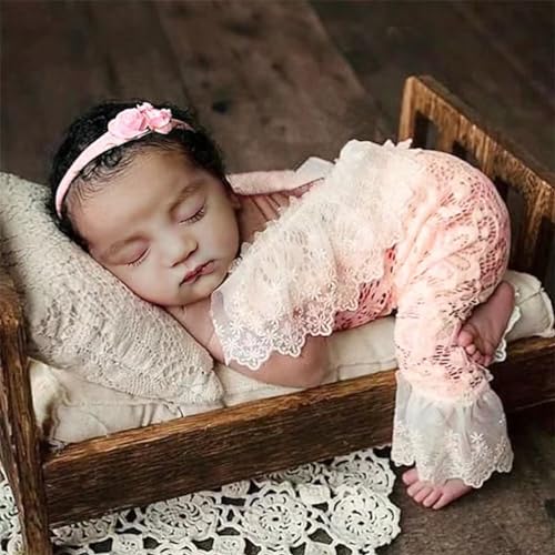 Newborn Photography Outfits Girl Newborn Photography Props Newborn Girl Lace Romper Headress Infant Princess Costume - color: Pink