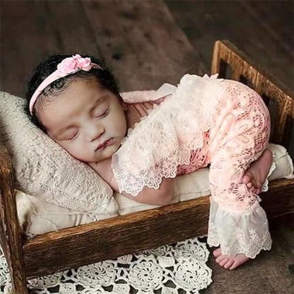 Newborn Photography Outfits Girl Newborn Photography Props Newborn Girl Lace Romper Headress Infant Princess Costume - color: Pink