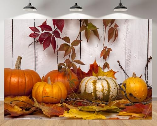 MAEQLQLM 15x8ft Autumn Harvest Backdrop Pumpkins & Fall Leaves Scene Photography Background for Fall/Thanksgiving Event Decor Studio Booth Props Wallpaper - size: 15x8FT
