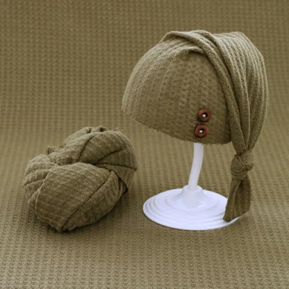 Newborn Photography Props Swaddle Wraps with Hats for Baby Boys Girls Photo Props Shoot Newborn Waffle Texture Knit Blanket (Green) - color: Green