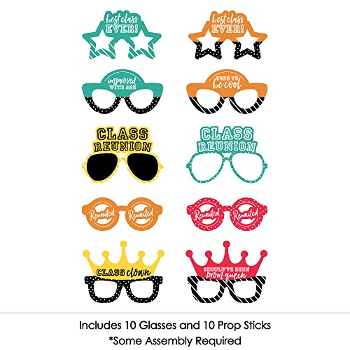 Big Dot of Happiness Class Reunion Glasses - Paper Card Stock School Reunion Party Photo Booth Props Kit - 10 Count