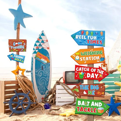 Hooqict 20 Pieces Gone Fishing Sign Fishing Birthday Party Decorations Welcome Direction Signs for Kids Summer Birthday Party Supplies Retirement Decorations Baby Shower Fish Cutouts - style: Gone Fishing