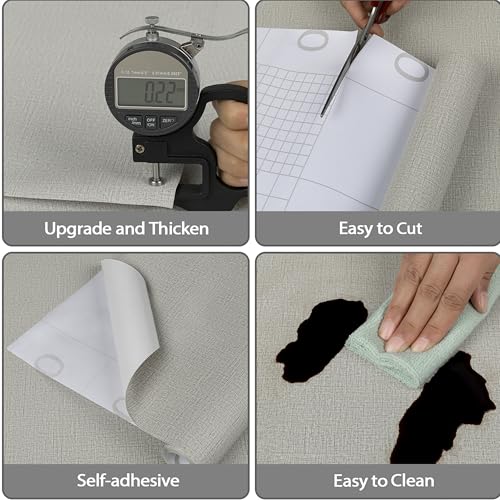TANONE Contact Paper Peel and Stick (15.8 in X 118 in), Grasscloth Wallpaper Adhesive Removable Wallpaper, Fabric Linen Thickened Wall Paper Decorative for Wall Cabinets Drawers Kitchen - color: Light Gray, size: 15.8" x 118"