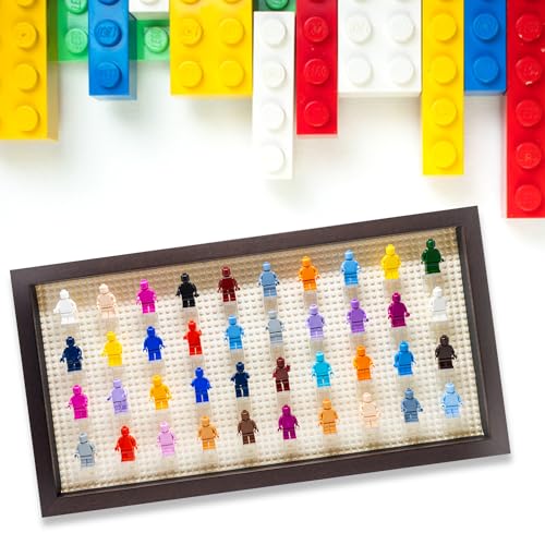 Figurine Display Case 10x20.125 Walnut Shadow Box for Miniature Figures 10x20.125 Walnut Wood Shadow Box with White Base to Display Up to 56 Block Figures - color: Walnut With White Backing, size: 10x20.125