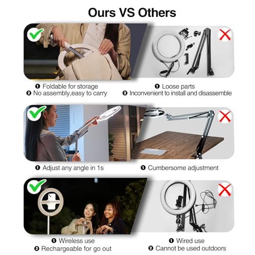 Overhead Phone Mount with Ring Light for Phone,LED Ring Light for Desk with Stand and Remote,Phone Holder Tripod for Video Recording,Photography,TikTok,Live Stream,Cooking Vlogging,YouTube