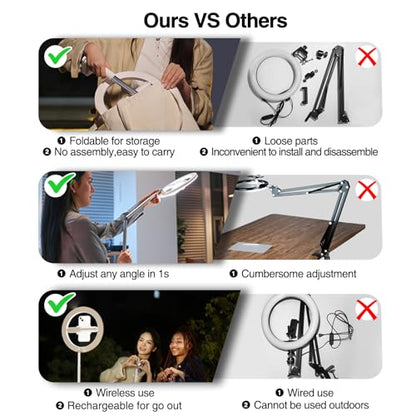 Overhead Phone Mount with Ring Light for Phone,LED Ring Light for Desk with Stand and Remote,Phone Holder Tripod for Video Recording,Photography,TikTok,Live Stream,Cooking Vlogging,YouTube