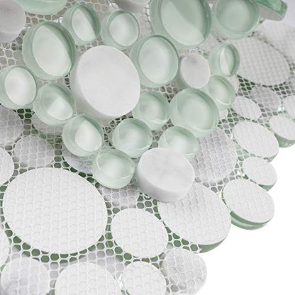 Tenedos Bubbles Snow Dove Glass and White Marble Mosaic Tile, Frosted & Polished Finish, 10.5"x10.5" Mesh Mounted for Wall, Backsplash & Bathroom Use