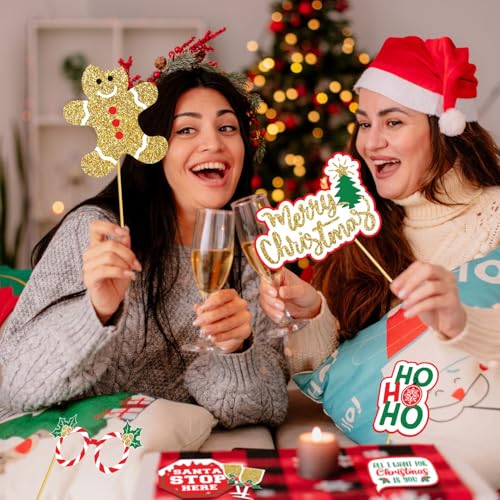 Christmas Photo Booth Props Kit(32Pcs) DIY Photo Booth Prop Pose Sign Kits for Adults Kids for Christmas Party Supplies (Style 2) - color: Style 2