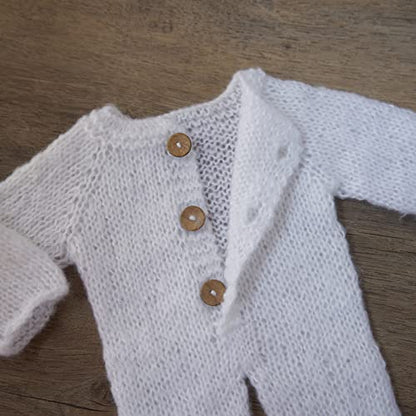 Zeroest Newborn Boy Photoshoot Outfits and Props Bear Bonnet with Footed Romper Infant Baby Photography Crochet Knitted Set - color: White