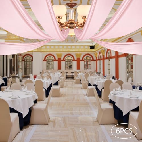 Light Pink Ceiling Drapes for Wedding, 6 Panels 5FT*30FT Wedding Arch Draping, Chiffon Fabric Backdrop Drapes, Wedding Ceiling Decorations - color: 6 Panels 5FT*30FT, Light Pink