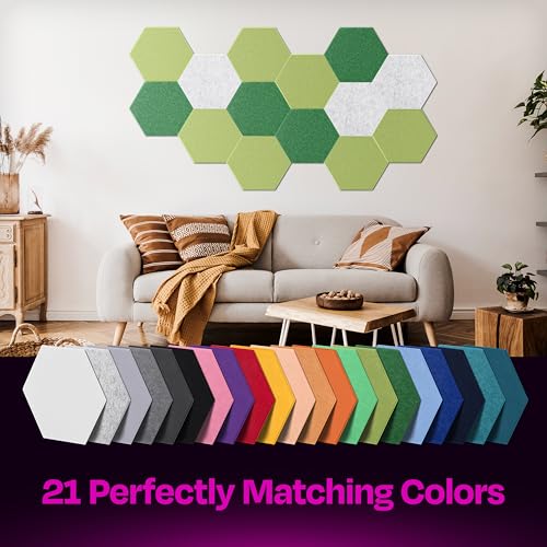 Acoustic Panels - 12-Pack Soundproof Wall Panels, 14"X12.1"X0.4", High Density Sound Dampening - Gin Green Hexagon - color: Gin Green, size: Large Hexagon 12 Pack