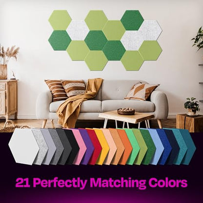 Acoustic Panels - 12-Pack Soundproof Wall Panels, 14"X12.1"X0.4", High Density Sound Dampening - Gin Green Hexagon - color: Gin Green, size: Large Hexagon 12 Pack