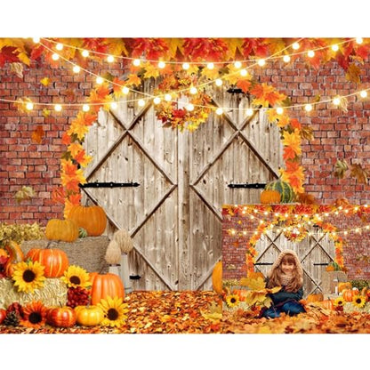 Fall Thanksgiving Backdrops for Photography Pumpkin Barn Door Fall Photo Backdrop LFEEY 10x8ft Maple Autumn Harvest Theme Background Autumn Farm Harvest Event Party Decorations Banner Photo Props