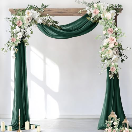 Socomi Wedding Arch Draping Fabric 2 Panels 29" x 19Ft Emerald Green Sheer Chiffon Curtain Drapes 6 Yards for Wedding Ceremony Birthday Party Decoration - color: Emerald Green, size: 29"W x 216"L (Pack of 2)