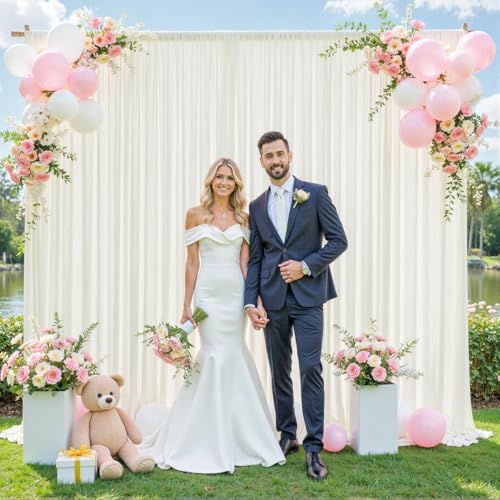 10ft x 7ft Ivory Backdrop Curtain for Wedding Ivory Wrinkle Free Backdrop Drapes Panels for Parties Baby Shower Bridal Shower Birthday Photo Photography Polyester Fabric Background Decoration - color: Ivory, size: 10FTx7FT (W5'xH7', 2 Panels)